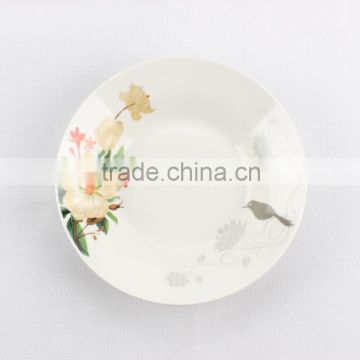 Flower decal porcelain soup plate, ceramic dishes plates, cheap restaurant hotel plates dishes