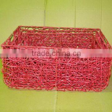 Strong Natural Rattan Basket Set of 3 With Iron Frame and Handles