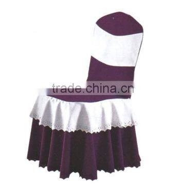 Wholesale Good Quality Fancy Purple and White Wedding Chair Cover with skirt