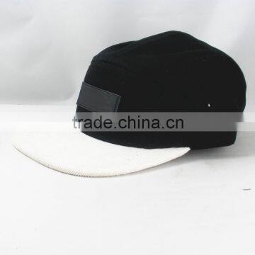 Blank Leather Patch Corduroy Brim 5 Panel Camp Cap Wholesale