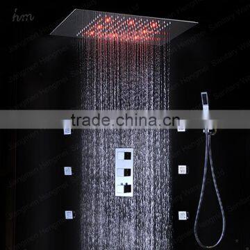 bath shower temperature control led color change 20 inch embeded ceiling led shower with 6 body jets