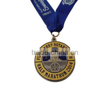 2014 hot sale custom color filled medal with blue ribbon