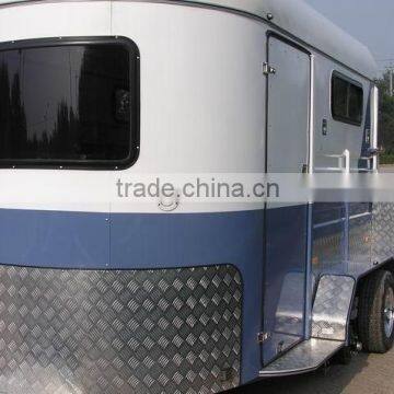 2 horses straight trailer with horse fence