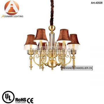 6 Light Antique Brass Luxury Light with Brown Fabric Shade