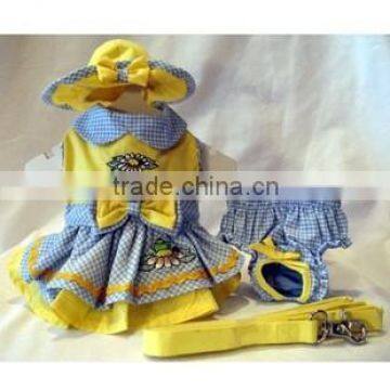 Garden Friends Dog Harness Dress 4 Piece Set - Dress, Hat, Leash and Panties