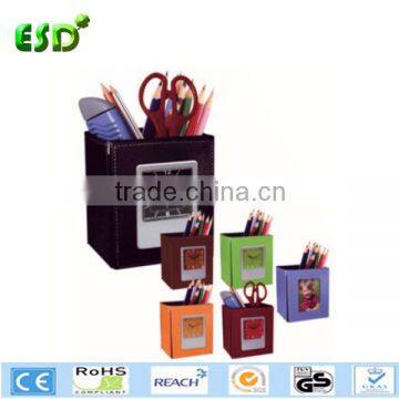 ESD promotional desktop clock and pen holder