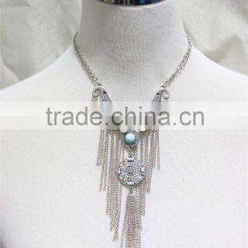Antiqued Silver Folk w/ Clear Crystal & Resin Bead Statement Necklace 2016 Fashion Style Wholesale