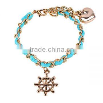 SRB0050 Wholesale Jewelry Supplies China Nautical Jewelry Helm Charm Bracelet Chain Bracelet Gold Stainless Steel Bracelet