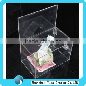 cheap transparent acrylic donation money box with lock key high quality from China supplier