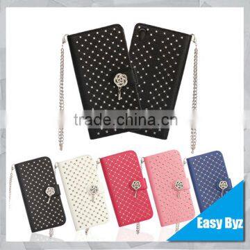 Leather flip case for sony xperia z4,for sony z4 wallet case cover with bling diamond