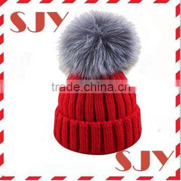 Fax fur pom pom custom winter hats with ball on top