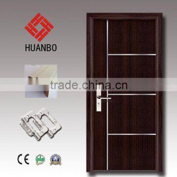 2015 simple fancy design wood pvc mdf door internal doors with metal strips