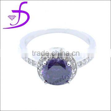 Rhodium plating 925 sterling silver classical amethyst stone ring