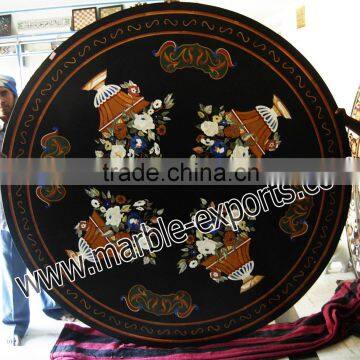 Black Round Marble Inlaid Dinning Table top