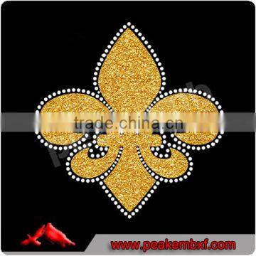 Hot Sale Shinning Iron On Rhinestone Fleur De Lis Glitter Motif For Tee