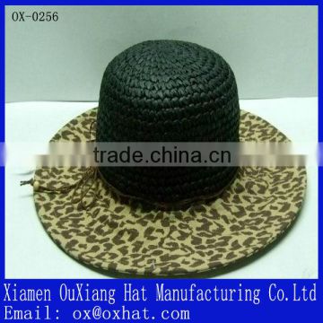 Leopard design lady straw cap, lady bucket hat