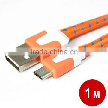 1m Colorful USB Noodle Micro USB Sync Data Charger Cable for Samsung Galaxy S2 S3 S4 nylon braided usb cable Orange