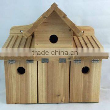 Unfinished Natural Wood Bird House with a link chain for hanging