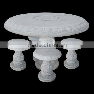 Round White Marble Table and Chairs with Floral Design