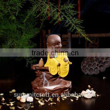 Little monk statue ceramic back flow incense burners wholesale