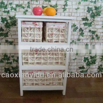European Minimalist Garden Rattan Storage Cabinets Lockers Small White Wooden Storage Cabinet Wicker Drawers photo-2