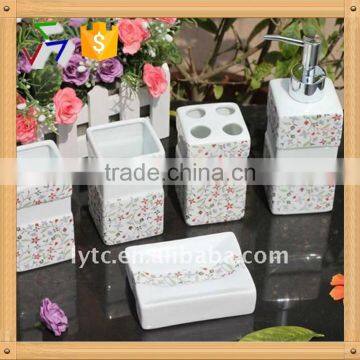 5pcs Flower Design Ceramic Bath Accessory Set
