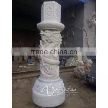 garden decoration stone pillar white marble dragon columns for sale