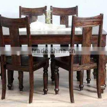 Warm chestnut finish six sitter wooden dining table set