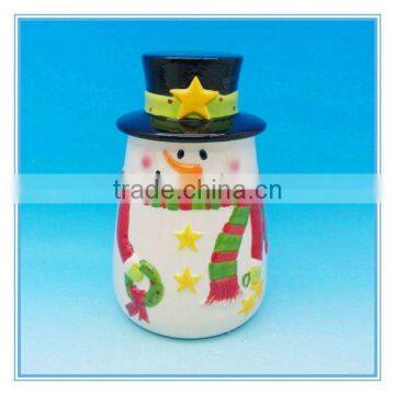 Snowman ceramic christmas canister with lid