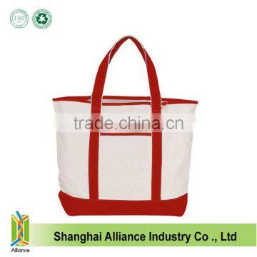 Large Capacity 16OZ Canvas Tote Bag With Two Red Handle,Cheap Canvas Shopping Bag With Handle photo-5