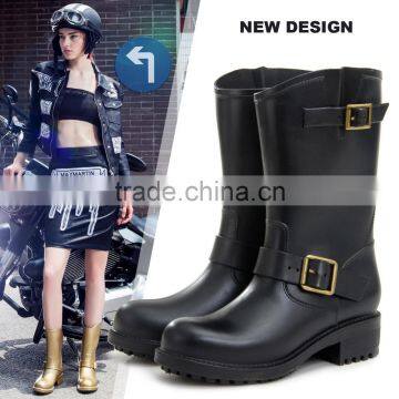 mid-tube Europe style custom women cheap rain boots with buckles