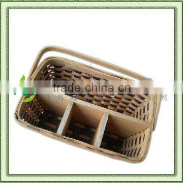 Square Handmade Home Usage Wooden Basket with Small Partitions