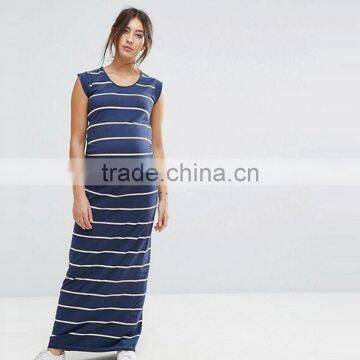 2017 Summer Latest Maxi Dress Women Crew Neck Long Striped Dress HSm9148