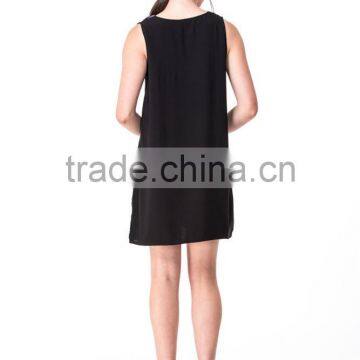Beaded Embroidery Shift Dress Factory Price Accept Small Order V-neck Sleeveless Dress in Navy Blue Women Dress photo-2