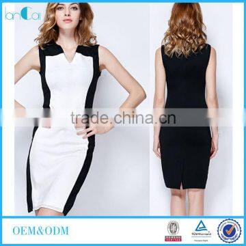 Latest Formal Dress Patterns Office Bodycon Lady Dress with Black White Color