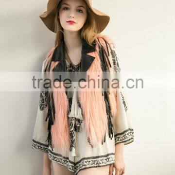 2016 New European Style Leather Splicing Faux Fur Vest Woman Dress