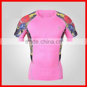 2015 Men Sport Fitness Wear T shirt Custom sublimation short sleeve compression shirt