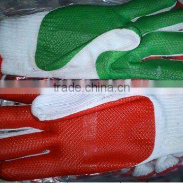 2012 hot sales nitrile coated cotton gloves/anti-oil cotton glove /String Knit Gloves with Dots/yellow,red,blue,black