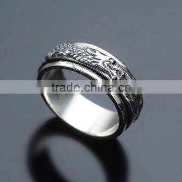 Fancy Chinese Dragon Design Cool Punk Style Brass / 925 Sterling Silver Men's Ring photo-5
