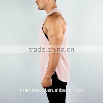 Pale Mauve 95% Cotton 5% Spandex Lifestyle Cut Off Shirt Longline Curved Hem Tank Top OEM Muscle Fit T Shirt photo-3