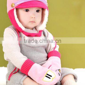 TC13006 New Style Fancy Knitted Animal Pattern Kids Baby Warm Beanie Hat and String Knit Baby Winter Gloves photo-2