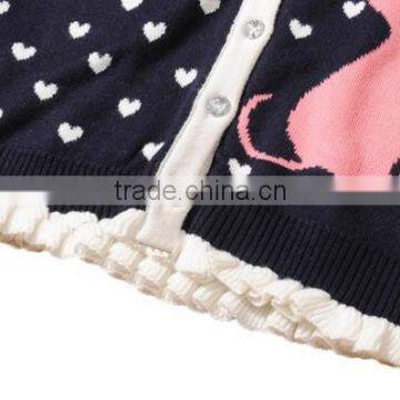 2015 New Design Girl Cardigan Sweater Scallop Trim Children Wear Cardigan