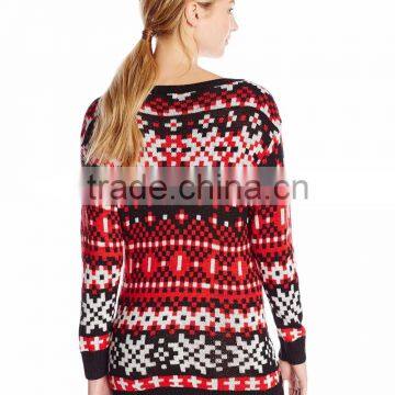 Women Red White Sweater Pixelated Pattern Christmas Jumper Knitting Patterns for Adults photo-2