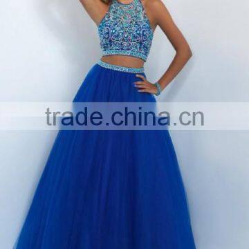 2016 A Line Two Piece Prom Dresses Crystals Tulle Skirt photo-3