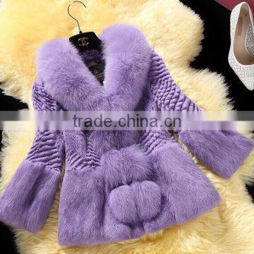 Real Rabbit Fur Coat For Women With Fox Fur Collar