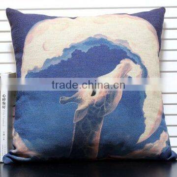 Blue Deer Head Cotton Linen Cushion Cover Pillow Case