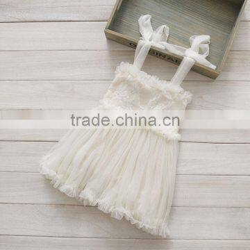 Hot Sale Princess Pompom Dress Chiffon Sleeveless Sweet Lace Dress Kids Backless Birthday Party Outfit