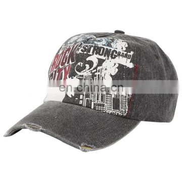 Stone washed warn-out printed fashion hats baseball cap