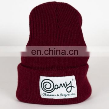 100%acrylic winter unisex warm slouch navy red beanie knit hat with AMY embroidery patch