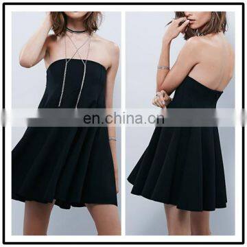 Taiwan Online Shopping Strapless Sex Chiffon Swing Dresses Korea Evening Outfit Black NT6721